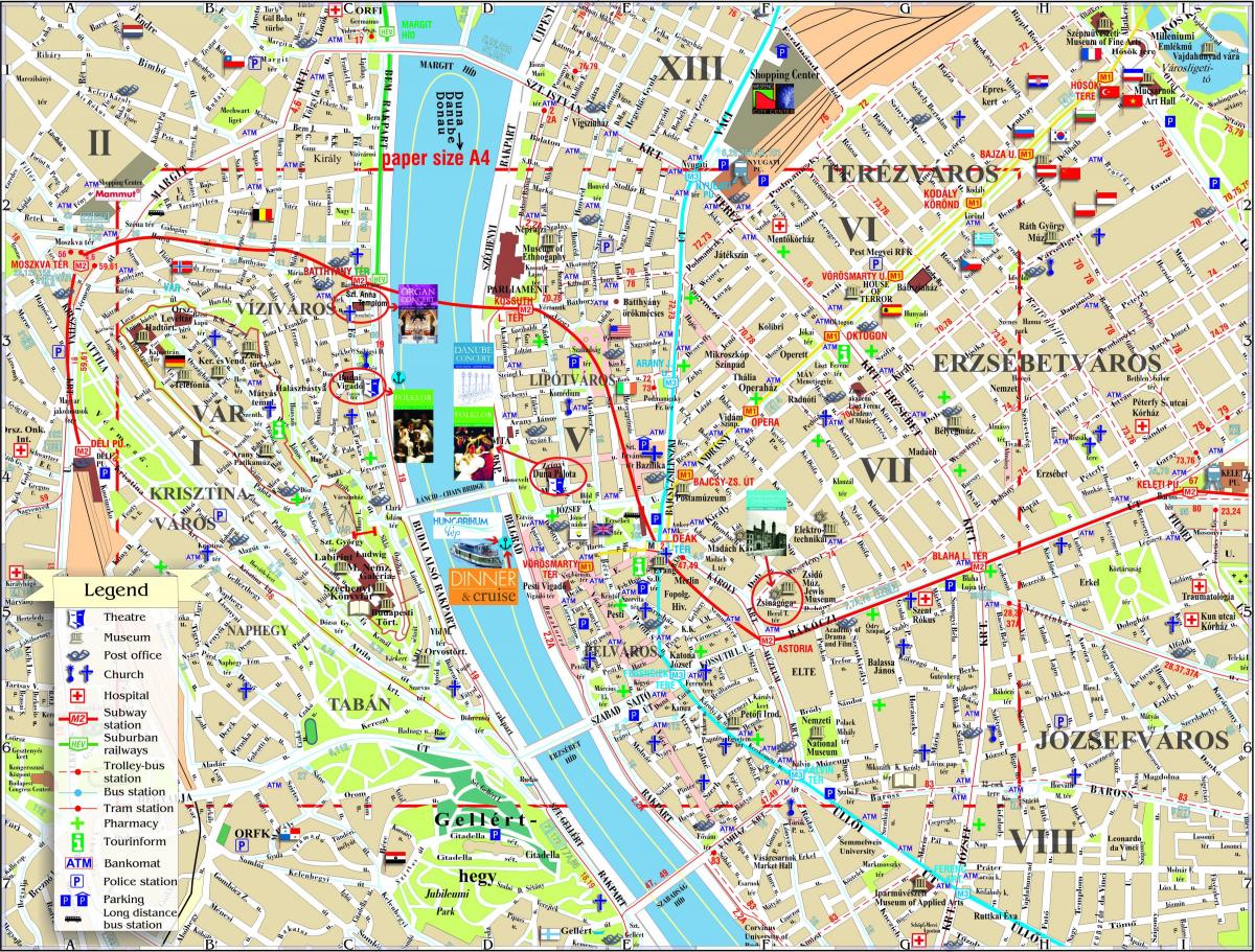 budapest city χάρτης με αξιοθέατα