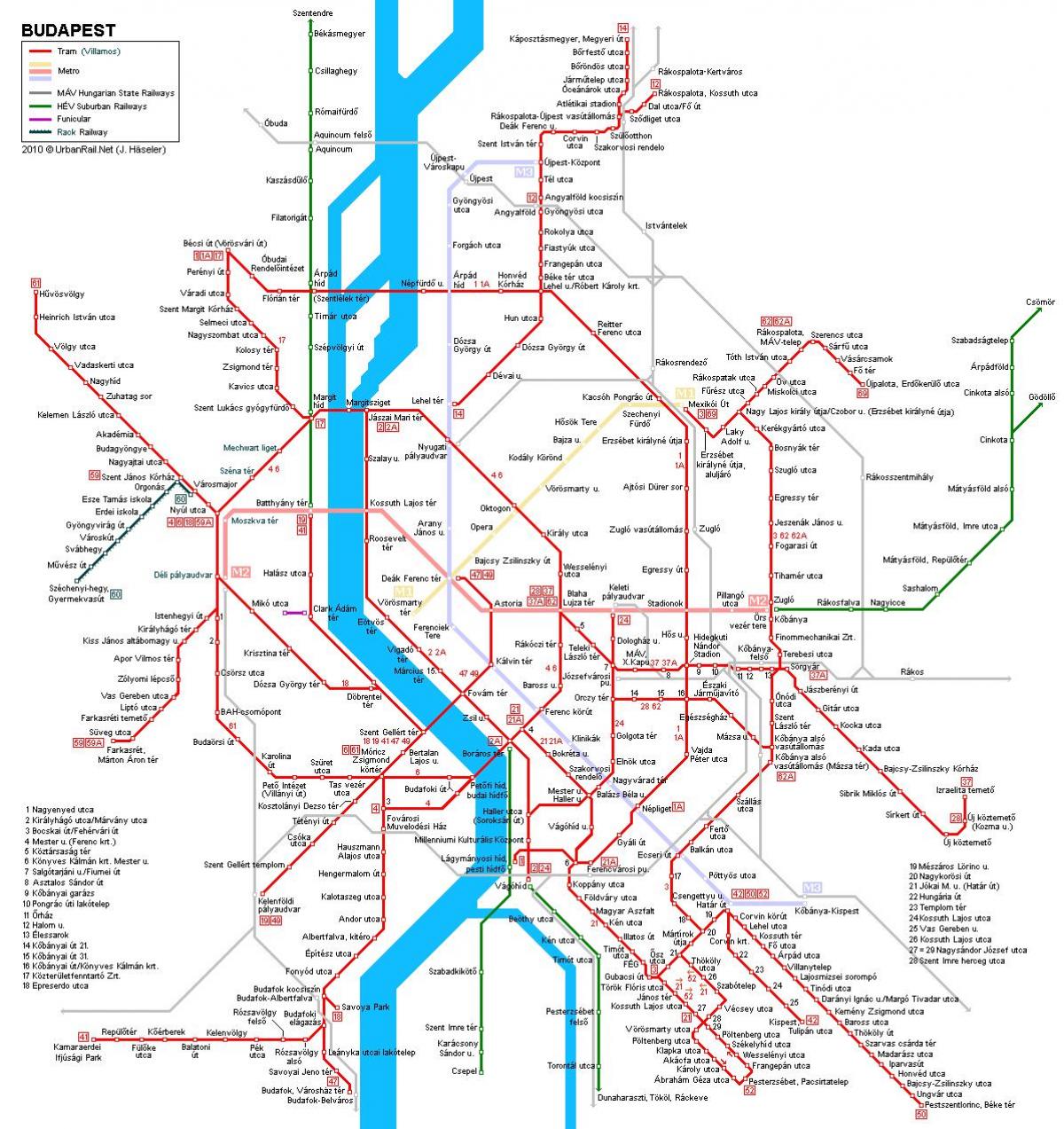 γραμμές του τραμ στη βουδαπέστη χάρτης